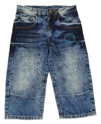 Tmavomodré plísňové capri rifle se znakem s lebkou Y.F.K.