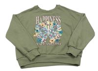 Khaki mikina s motýlkom s flitrami a nápismi Tu