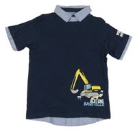 Tmavomodré tričko s buldozerem a všitou modrou košilí Topolino