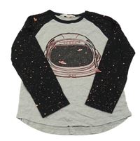 Šedo-černé melírované pyžamové triko s helmou kosmonauta a hvězdičkami H&M