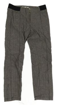 Čierno-bielo-mahagónovoé kockované tregínové nohavice so zipsom Zara