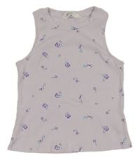 Svetlofialový rebrovaný crop top s kvietkami H&M