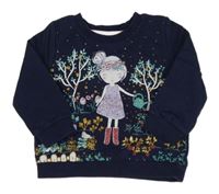 Tmavomodrá mikina s dievčatkom a stromčekmi  so cute