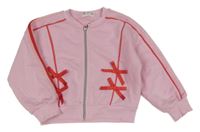 Svetloružová prepínaci oversize crop mikina s mašľami a pruhmi RIVER ISLAND