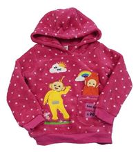 Tmavoružová bodkovaná á chlpatá mikina s Teletubbies a kapucňou George