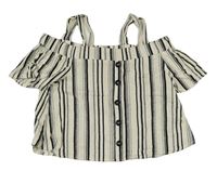 Smetanovo-černé pruhované lněné tričko Primark