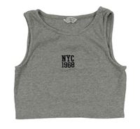 Sivý melírovaný rebrovaný crop top s nápismi a číslom Primark