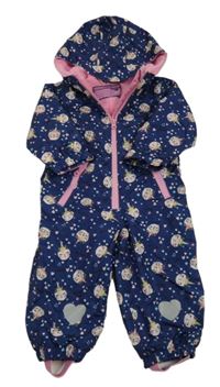 Tmavomodrá šusťáková zateplená kombinéza s kočkami a kapucí Impidimpi