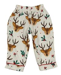 Bílé plyšové pyžamové kalhoty se rnkami