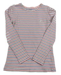 Růžovo-bílo-modré pruhované třpytivé žebrované triko Yigga