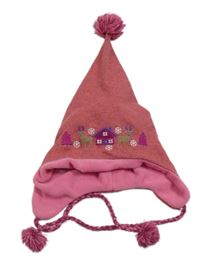 Tmavoružová melírovaná čapica s domkem a srnkami