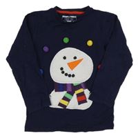 Tmavomodré tričko so sněhulákem a bambulemi Next