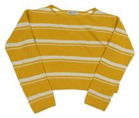 Hořčicovo-biely pruhovaný crop sveter H&M