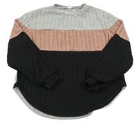 Sivo-starorůžovo-čierna rebrovaná úpletová mikina Shein