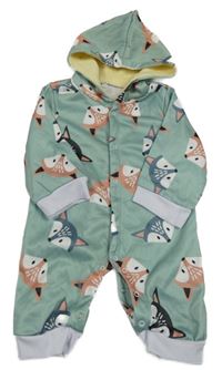 Zelená kombinéza s liškami a kapucňou