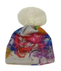 Šedo-barevná vzorovaná vlněná čepice s bambulí