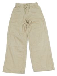 Světlebéžové manšestrové wide leg kalhoty Zara