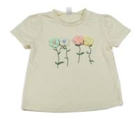 Krémové tričko s kvetinami