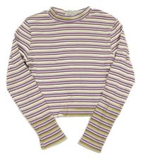 Bielo-limetkovo-tmavomodré pruhované rebrované crop tričko H&M