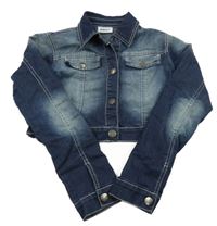 Tmavomodrá rifľová crop bunda