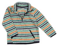 Sivo-zeleno-neónově oranžová pruhovaná fleecová mikina F&F