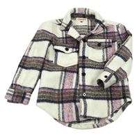 Bielo-tmavomodro-ružová kockovaná košeľová bunda Vingino