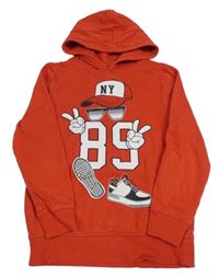 Červená mikina s kšiltovkou a kapucňou C&A