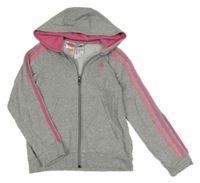 Šedá melírovaná propínací mikina s logem a kapucí Adidas