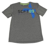 Tmavošedé melírované sportovní funkční tričko s číslem