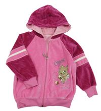 Ružovo-fuchsiová zamatová prepínaci mikina s veverkou a kapucňou