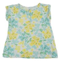 Bielo-světlemodro-žlté kvetované tričko s gombíkmi Carter's
