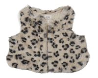 Béžová kožušinová podšitá vesta s leopardím vzorom C&A