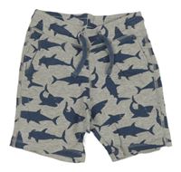 Šedé melírované teplákové kraťasy se žraloky H&M