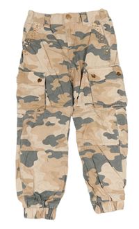 Béžovo-šedé army plátěné cuff kalhoty s kamínky F&F