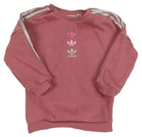 Růžová mikina s logem a pruhy Adidas