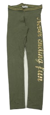 Khaki legíny se zlatým nápisem H&M