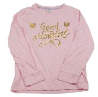 Světlerůžové pyžamové triko se zlatým nápisem 