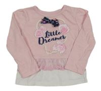 Světlerůžové triko s krajkou a růžemi a mašlí 