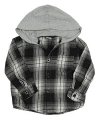 Černo-bílá kostkovaná košile s kapucí