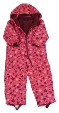 Růžová puntíkatá šusťáková zimní kombinéza s kapucí Lupilu