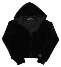 Čierna zamatová prepínaci crop mikina s kapucňou H&M