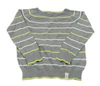 Sivo-zeleno-biely pruhovaný ľahký sveter Vertbaudet