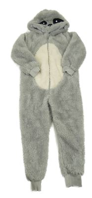 Šedá chlupatá kombinéza s kapucí - lenochod Lily & Dan