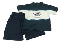 2 set - tmavomodro-bílé tričko s dinem + tmavomodré kraťasy 