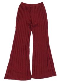 Rubínové úpletové rebrované flare nohavice shein