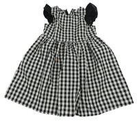 Bielo-čierne kockované šaty s volánikmi shein