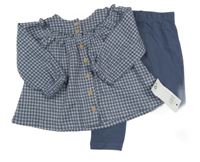 Nové - 2 set - tmavomodré legíny + modro-bílá kostkovaná tunika George