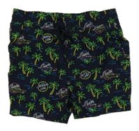 Tmavomodré plátenné kraťasy s palmami M&Co.