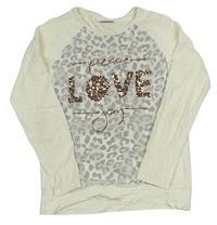 Krémové tričko s leopardím vzorema s nápisom s flitrami Yigga