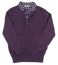 Fialový melírovaný sveter s košeľovým golierom M&Co.